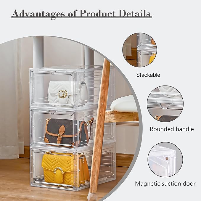 Storage Bins with Lids, 6 Pack Clear Plastic Storage Containers with Magnetic Acrylic Door, 19 Qt Stackable Storage Box for Home,Office Organizing