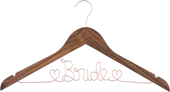 Ella Celebration Bride to Be Wedding Dress Hanger (Antique Brown with Rose Gold Wire)