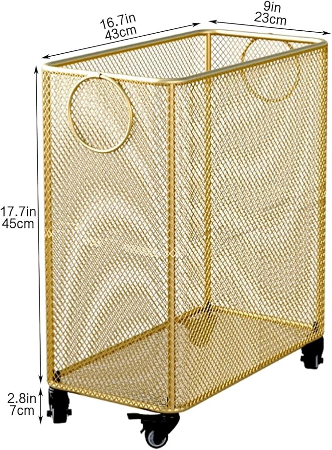 Gold Metal Basket with Wheels - Rolling Laundry Hamper Cart - Yoga Mat Storage Rack - Wire Basket with Wheels