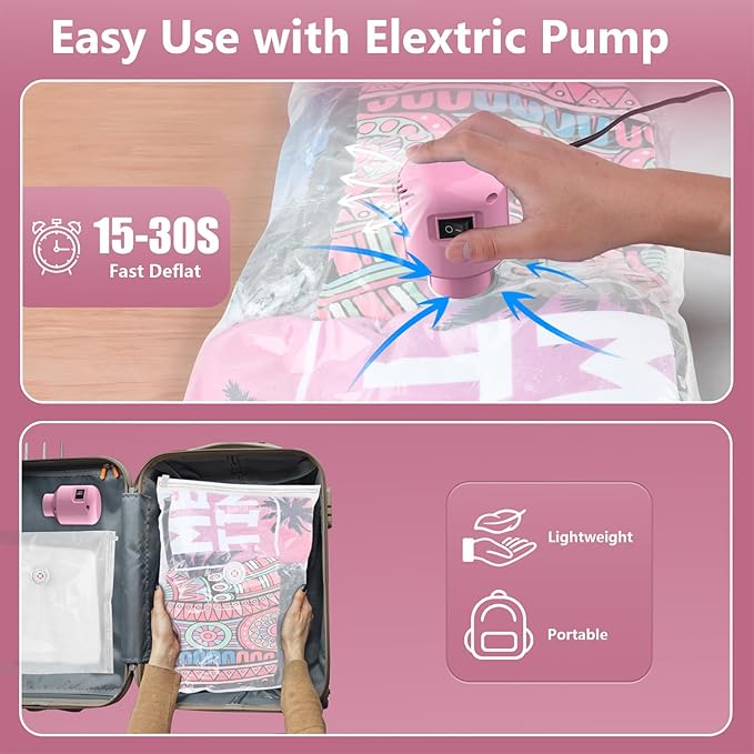 Vacuum Seal Bags for Clothing Travel, 12 Pack Space Saver Vacuum Storage Bags with Electric Pump,Portable Compression Sealer for Clothes, Blankets, Bedding & Travel Essentials,Good for Luggage Packing