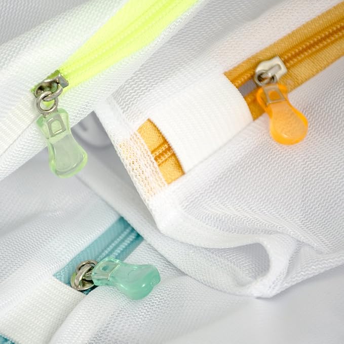EASY WASH - Large 3D Mesh Laundry Bag Set – Perfect for Bras, Sweaters, Stockings & Delicates, Ideal for Travel, Storage & Laundry. Includes Bonus Organizer Pouch, Durable Mesh, Colorful zippers.