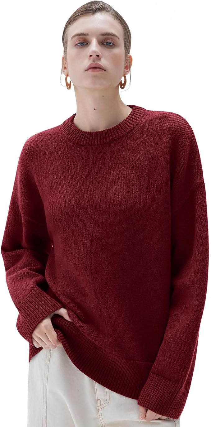 SUUKSESS Women Cashmere Blend Oversized Crew Neck Long Sleeve Pullover Sweaters