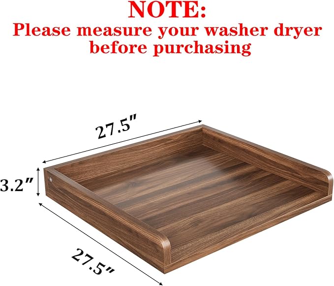 Washer Dryer Countertop, Countertop for Washer and Dryer with Non-Slip Pads and Round Corner Edge Rails, 27.5" D x 27.5" W x 3.2" H, Laundry Room Organization(Chestnut)