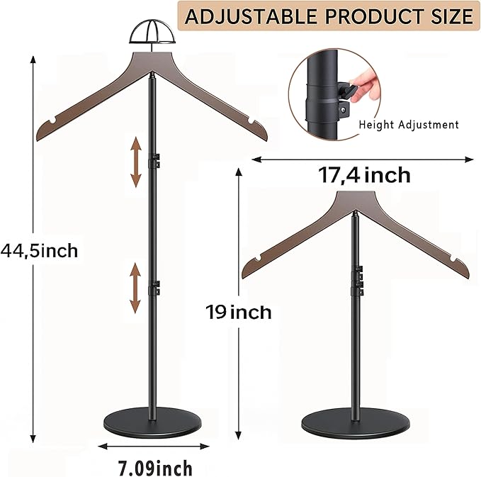 T Shirt Display Stand 19-44.5 Inch with Hat Rack, Height Adjustable for Long Short Clothes Dress,Display Mannequin for Store, Closet, Photoshoot, Exhibition, Vendors Shop, Parties(Brown, 1pcs)