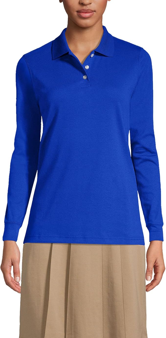 Lands' End School Uniform Kids Long Sleeve Interlock Polo Shirt