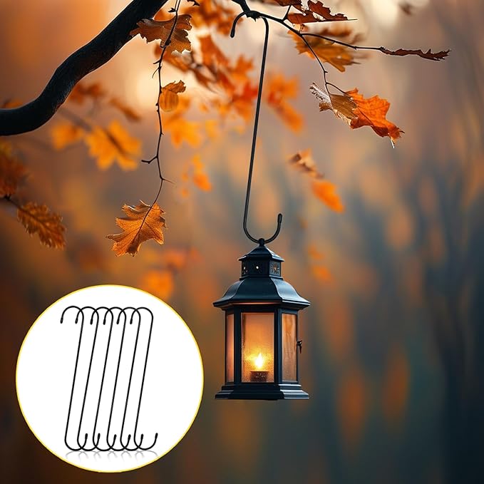 6 Pack 12 Inch Extra Large S Hooks for Hanging Plants, Black Heavy Duty Long Plant Hook for Hanging Baskets Outdoor Plant Hangers Extension Hooks for Bird Feeders,Kitchenware,Pergola