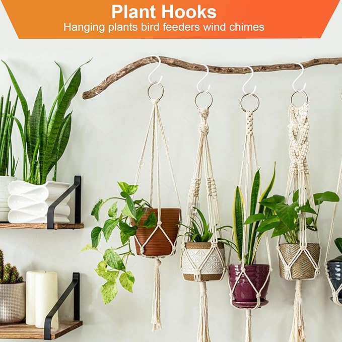 HiGift 12 Pack 3 Inch White S Hooks, Non Slip Vinyl Coated S Hooks for Hanging Plants, Metal Rubber Coated Closet S Hook for Hanging Plant Jeans Clothes Kitchen Pot Pan Cup Towels Bags