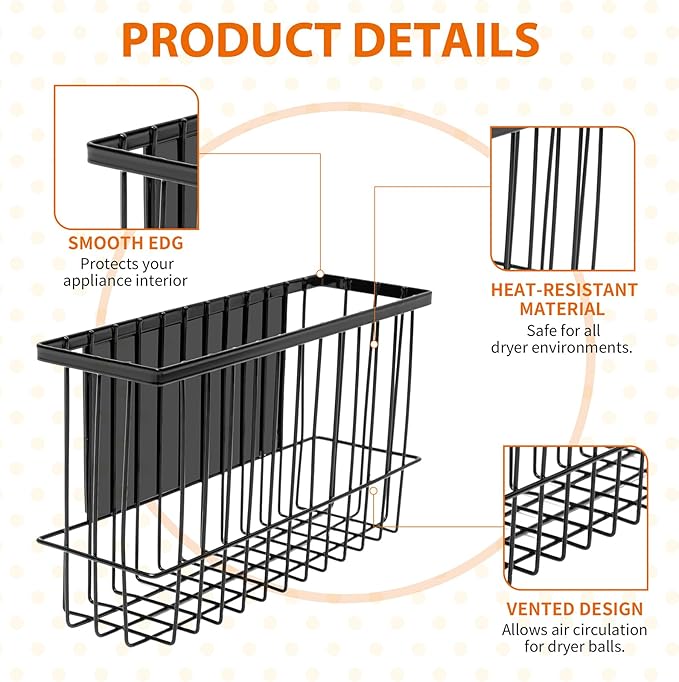 Magnetic Dryer Ball Holder for Laundry Room, Magnetic Lint Bin Basket Organization Storage, Iron Built-in Magnet Dryer Ball Basket Fridge Container for Laundry Room Storage Organizer