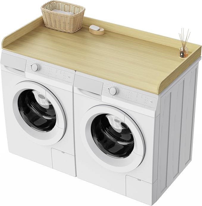 Fabuday Wood Washer Dryer Countertop for Laundry Room - 54'' W x 27.5'' D x 3.2'' H Laundry Counter Table for The Top with Edge, Storage and Organization Over Washing and Dryer, White Oak