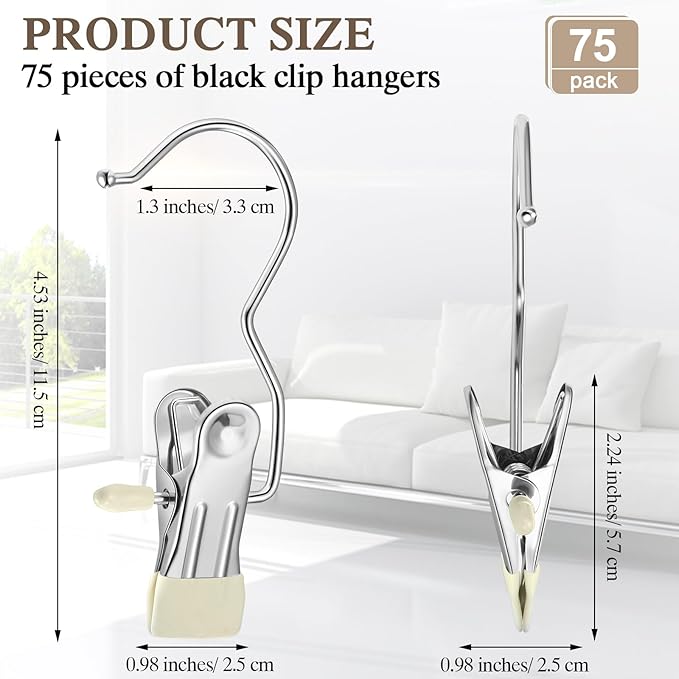 Yinder Boot Hangers Clips Laundry Hooks Hanging Stainless Steel Clothes Pins Portable Hangers for Closet Travel Socks Pants Handbags Hats Towels (Beige,75 Pcs)