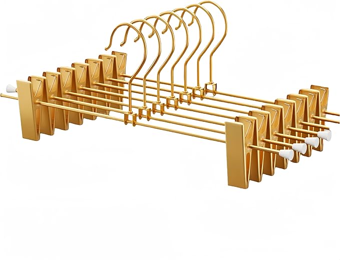 Gold Pants Hangers with 2-Adjustable Clip,Skirt Hangers Metal Clip Hanger for Clothes Shorts Trouser