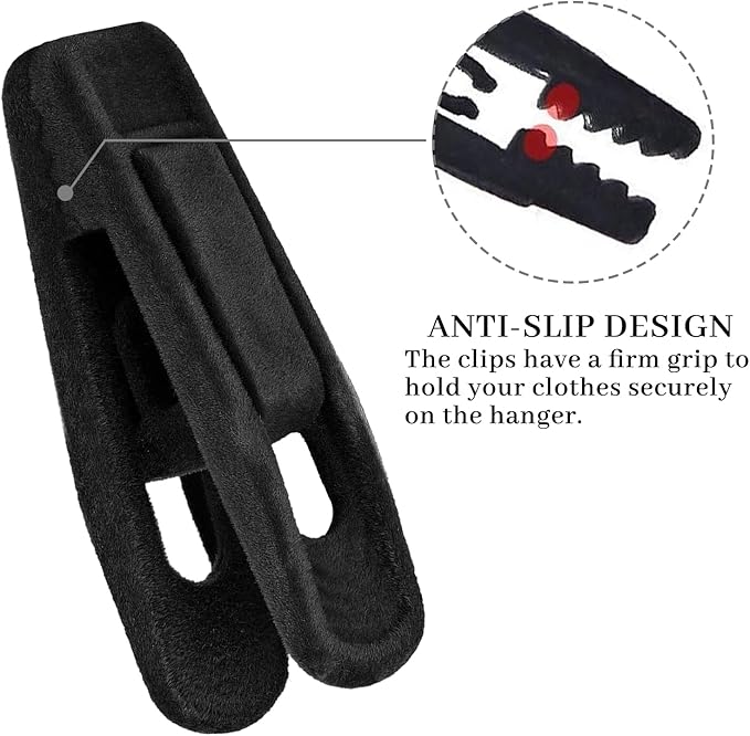 Andiker 20PCS Black Velvet Hanger Clips, Non-Slip Strong Finger Flocked Clips for Thin Velvet Hangers Suit Pants Trousers Skirt (Black)