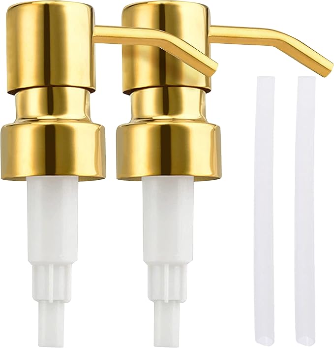 Stainless Steel Soap and Lotion Dispenser Pumps, Replacement for Your Bottles (Gold, 2 Pack)