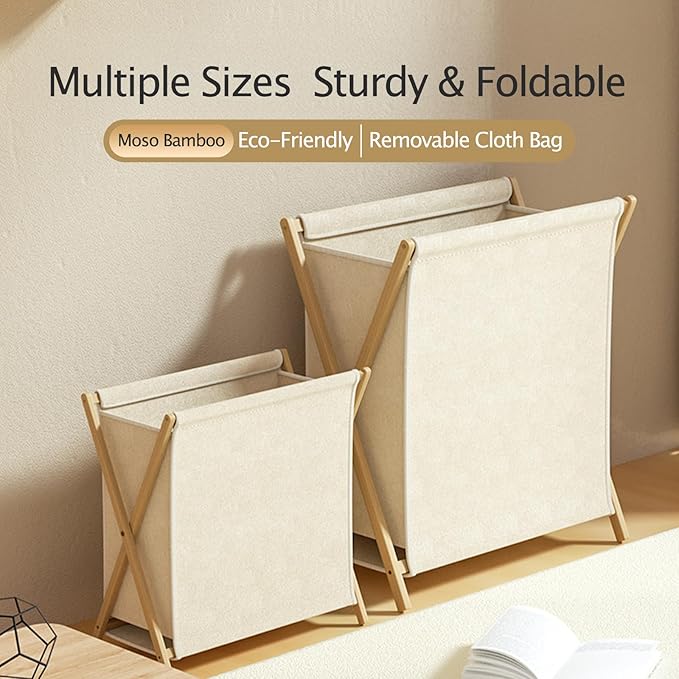 DUMDUM Simple, Eco-Friendly Foldable Laundry Hamper with X-Frame, Multi-Size for Dorm, Bedroom, RV (Beige, Medium)
