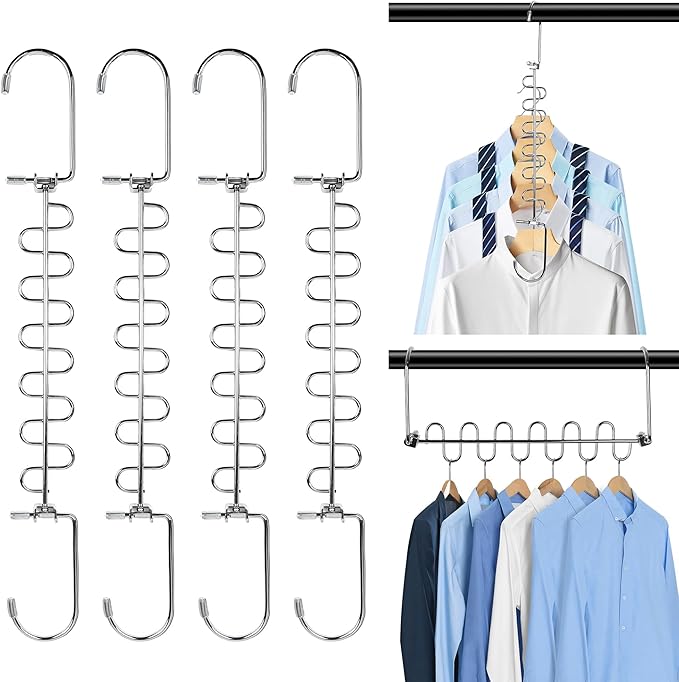 KLEVERISE 20 Pack Metal Space Saving Hangers, Stainless Steel Hangers, Magic Cascading Closet Clothing Hanger Organizer Space Saver, College Dorm Essentials