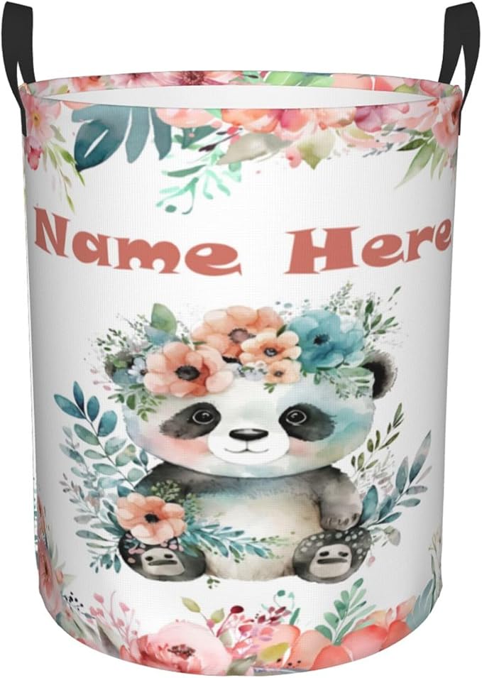 Personalized Panda Laundry Basket For Baby Kids Boys Girls Adult Custom Hamper Basket With Name For Bathroom Bedrooms Collapsible Baby Laundry Basket, Dirty Clothes Hamper With Handles