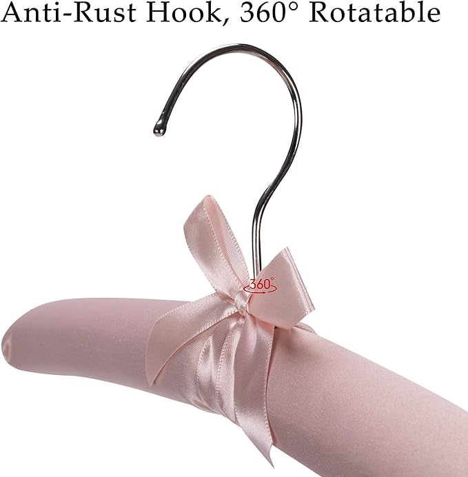NEOVIVA 15 Inch Anti Slip Satin Padded Clothes Hangers for Women Pink Satin Padded Hangers for Women Clothing, No Shoulder Bump for Adult, Silk Hangers for Sweaters, Dresses, Suits (Pack of 5)