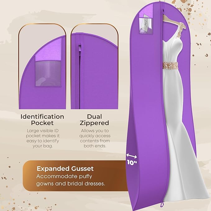 72" Tapered Long Dress Bags for Gowns - Wedding Dress Garment Bag for Dresses - Long Garment Bags for Hanging Clothes & Closet Storage, Dress Bag for Airplane