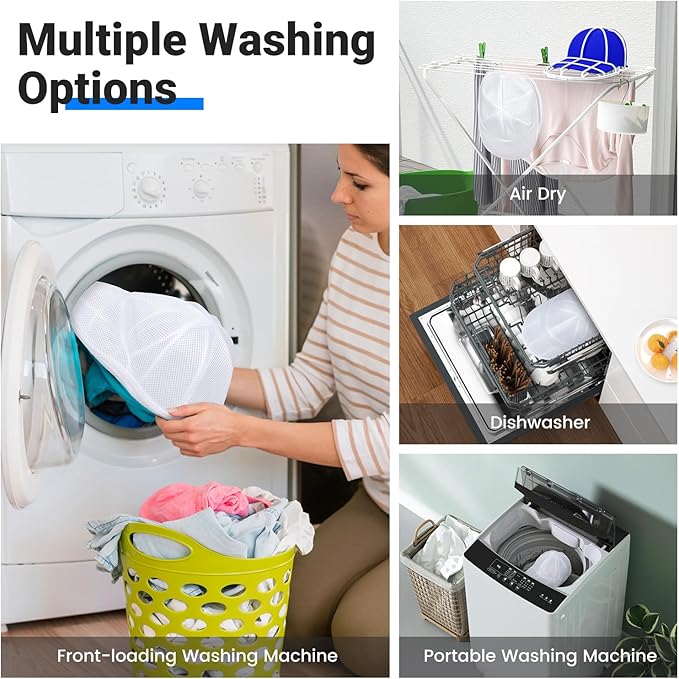 Hat Washer Cage for Washing Machine - Baseball Cap Cleaner Rack, Ball Cap Washing, Dishwasher Safe, Perfect for Cleaning and Protecting Hats in Dishwasher (White and Black 2 Pack with Bags)