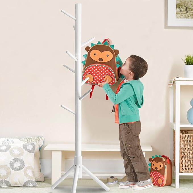 OYI Kids Coat Rack Clothing Coat Tree Sturdy coat rack Freestanding Kids Coat Hanger Stand No Tools Required Easy to Assembly Children Clothes Hat Bag Organizing in Room Entryway (white)