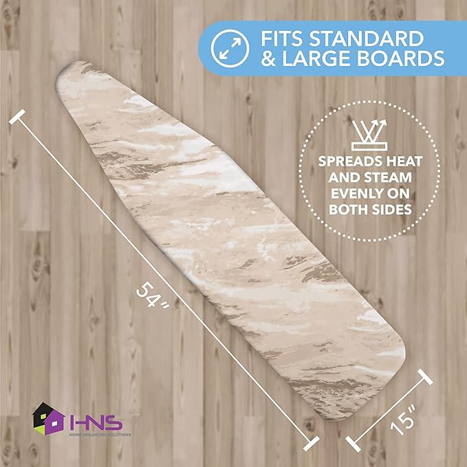 HOLDN’ STORAGE Ironing Board Cover - Silicone-Coated, Scorch-Resistant 15 x 54 Padding with Hook & Loop Straps, Cover Fits All Standard Sizes - Beige Marble