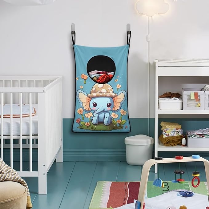 ZFRXIGN Elephant Hanging Laundry Bags for Closet Laundry Basket Flower Clothes Hamper Large Storage Organizer for Kids Bedroom, Bathroom Dirty Clothes Hampers Reusable Laundry Bag Blue