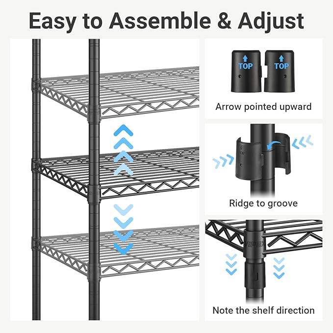 VIPEK R2 Plus Heavy Duty Rolling Garment Rack 3 Tiers Adjustable Wire Shelving Clothes Rack with Double Rods and Side Hooks, Freestanding Wardrobe Storage Rack Metal Clothing Rack, Black