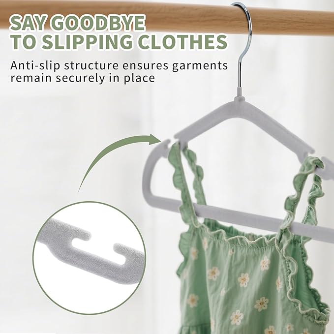 50 Pack Premium Kids Velvet Hangers, Lightweight Non-Slip Clothes Hangers with 360° Swivel Hook, Ultra Slim, Space-Saving, Strong & Durable for Children Aged 0-6 Years
