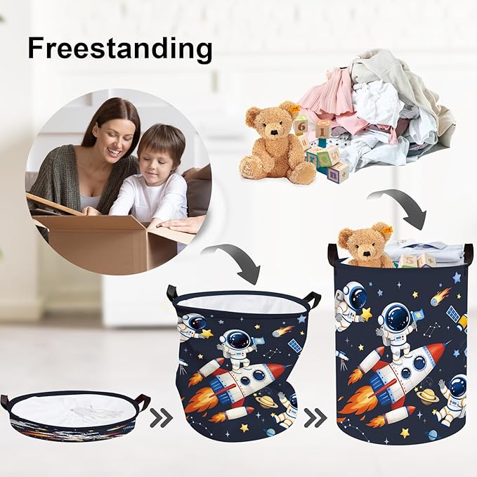 Clastyle Cosmic Space Planet Laundry Basket Star Kids Clothes Book Storage Basket Gift Toy Box for Bedroom Decor,Astronaut,36x45 cm