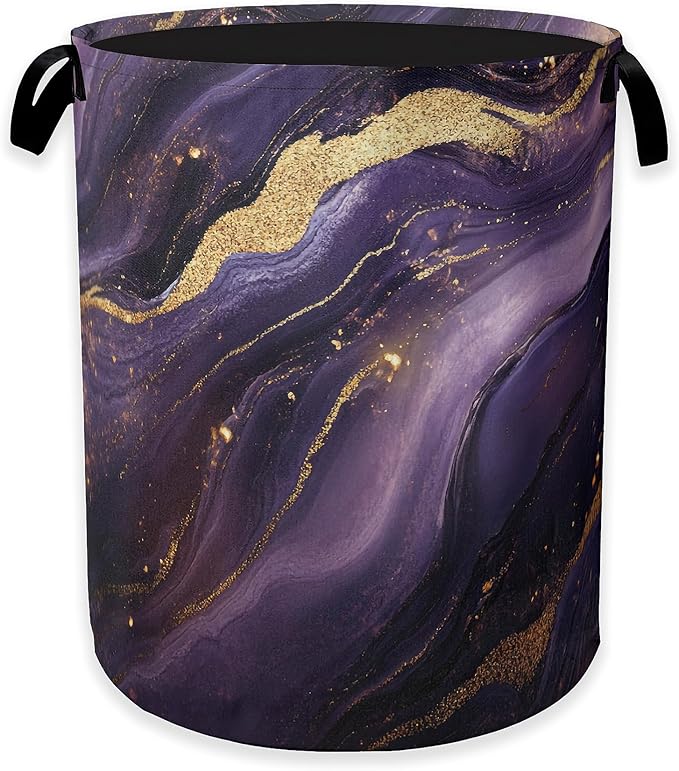 Purple Gold Marble Laundry Hamper,Modern Abstract Collapsible Laundry Baskets,Waterproof Oxford Cloth Laundry Room Organization for Bedroom,Bathroom,Nursery,16x20 Inch