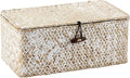 Hipiwe Wicker Shelf Baskets with Lid, Woven Seagrass Storage Basket Bin Rectangular Household Basket Boxes for Shelf Home Organizer and Decor, Whitewash X-Small