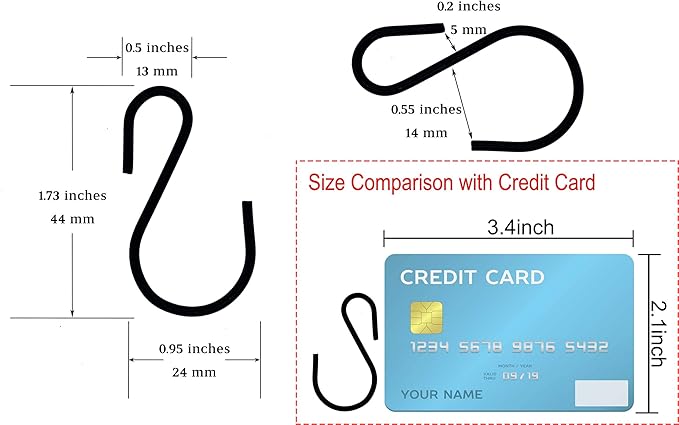S Hooks for Hanging Plants, Clothes, Black S Shaped Hooks Made of Metal Iron, Heavy Duty S-Hooks, 30 Pack