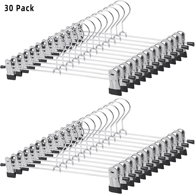 GoodtoU Pants Hangers with Clips, 30 Pack, Non-Slip Rubber Tips, Slim Space-Saving Hangers Trouser Shorts Jeans Adjustable for Men Women Apartment Dorm Organizer