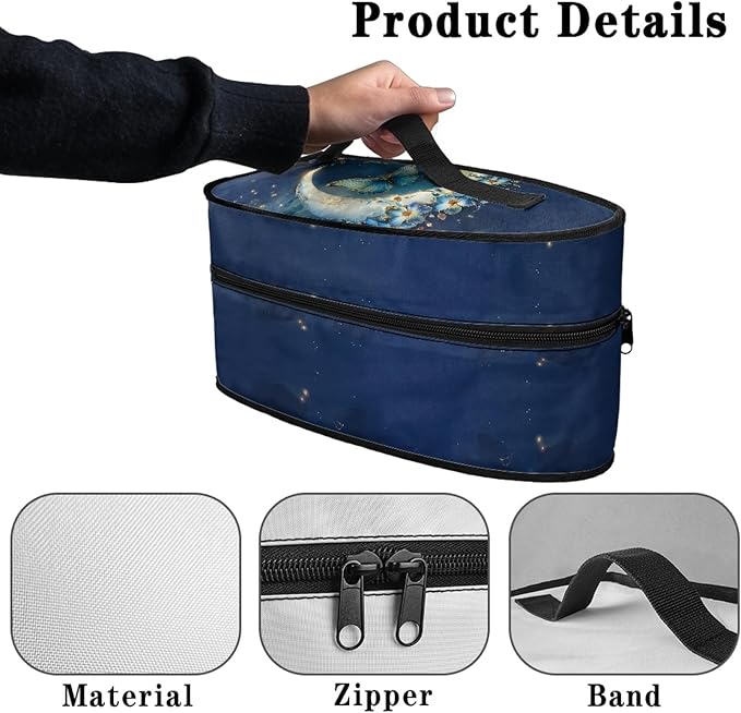 Flower Moon Travel Irons Carrying Organizer, Portable Storage Bag with Handle Printed Iron Tote Bag Compatible with Full-size Iron with Smooth Zipper