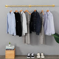 Industrial Pipe Clothing Rack Wall Mounted,Vintage Retail Garment Rack Display Rack Cloths Rack,Metal Commercial Clothes Racks for Hanging Clothes,Iron Clothing Rod Laundry Room (Gold, 59in)