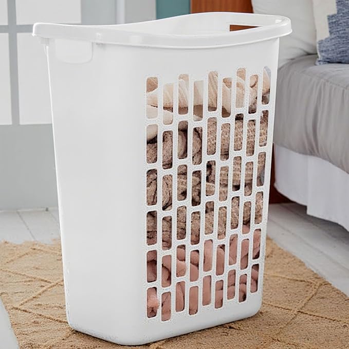 3-Pack Tall & Slim Open Heavy-Duty Plastic Laundry Hamper with Reinforced Handles for Easy Clothes Transport, 1.8 Bushels Capacity, Suitable for Bedroom Closets, Dorm, Laundry Room, Bathroom, White