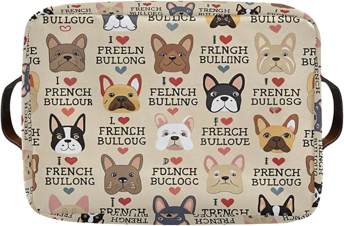 French Bulldog Pattern Rectangle Storage Bin, 15 x 11 x 9.5 in, Collapsible Organizer Storage Basket for Home Décor，2PACK