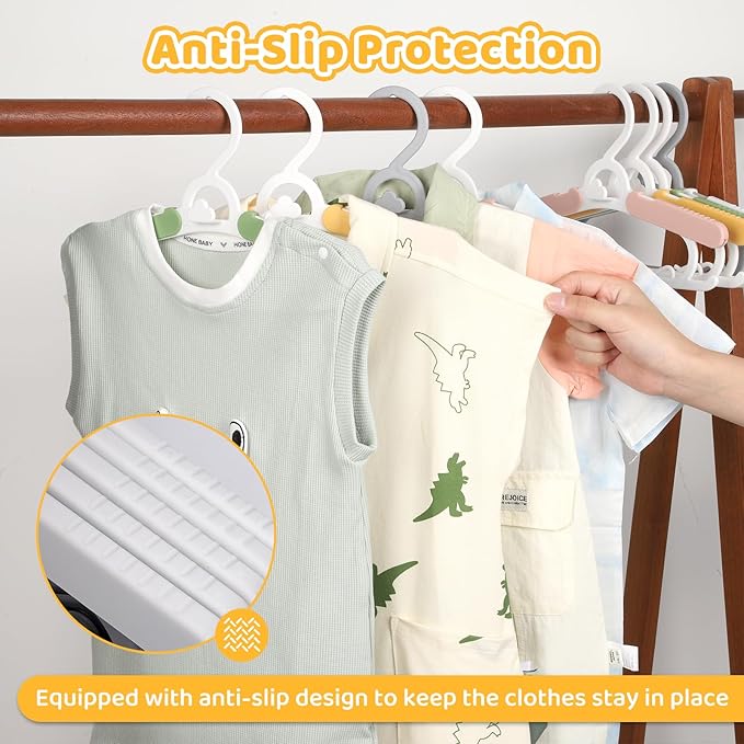 20 Pack Baby Clothes Hangers, 11-15" Adjustable Non-Slip Thickened Kid Hangers for Nursery Closet Toddlers Infant Children to Teenager (Multicolor)