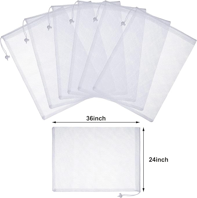 TecUnite 10 Pcs Mesh Laundry Bags with Drawstring Multicolor Mesh Sack Bag Nylon Gift Dishwasher Bag with Sliding for Storage Clothes Socks Jewelry Gifts Toys Fruit(24 x 36 Inch,White)