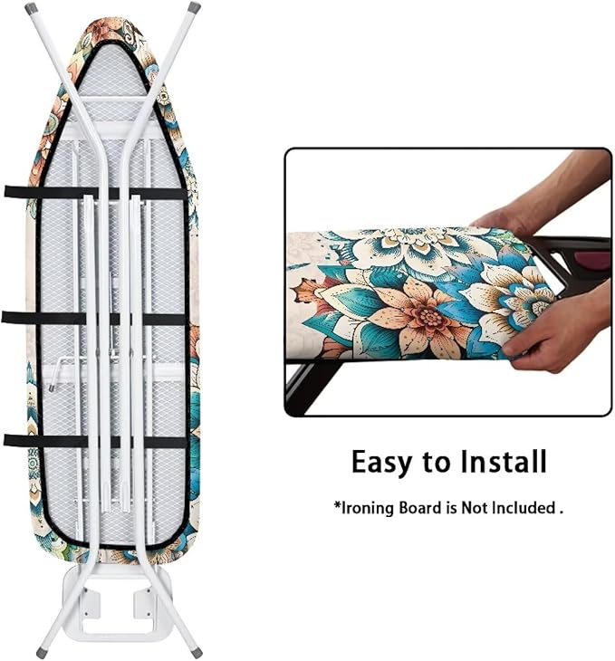 Boho Floral Dragonfly Ironing Board Cover 15x54 Inches,Standard Size Ironing Board Cover,Heat Reflective,3-Layer Thick Pad,Hook and Loop Fastener