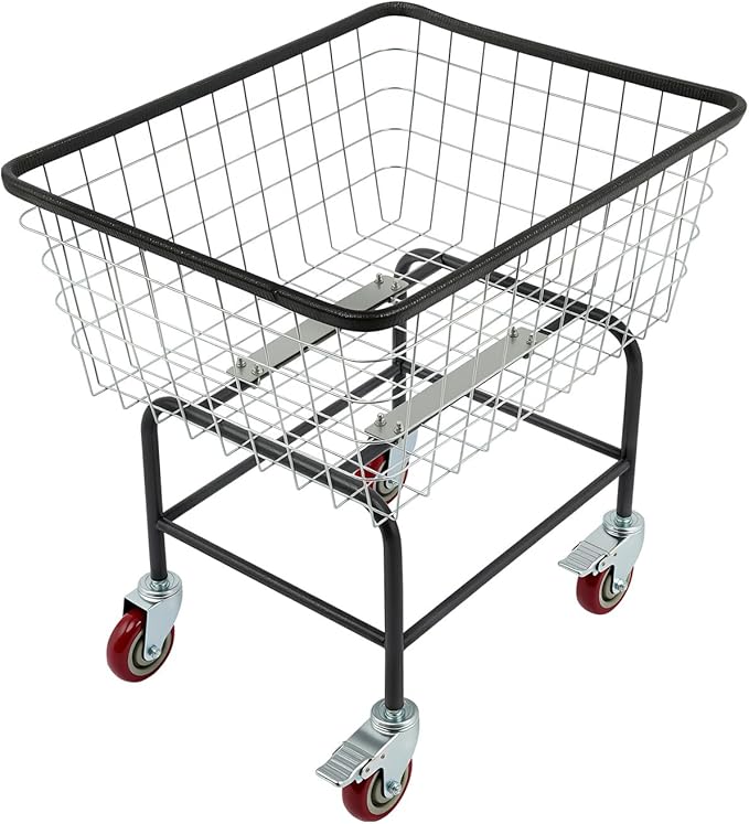Heavy Duty Wire Laundry Cart with Wheels, 110LBS Capacity Rolling Hamper with 4" Casters (2 Locking), Steel Frame with Chrome Finish, Commercial Laundry Basket for Home, Hotel, Dorm