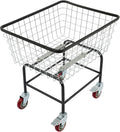Rolling Laundry Bakset, 20 * 15.7 * 26Inch Heavy Duty Steel Wire Laundry Cart with Double Pole Rack Rectangular Laundry Hamper Butler Cart with Wheels for Laundries Transporting Clothes Towels