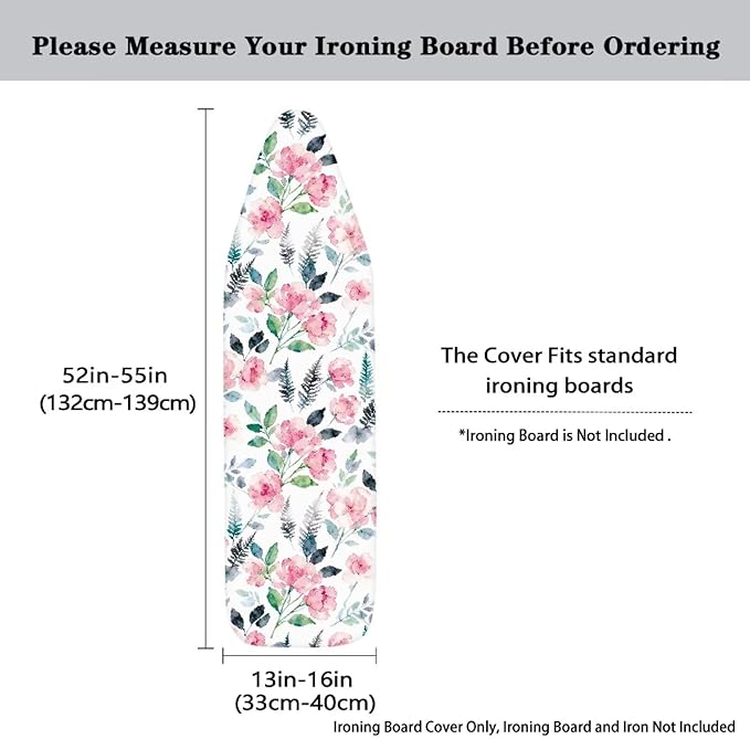 Wild Flower Ironing Board Cover, Iron Board Cover Non-Slip Thick Ironing Board Protective Guard Stretchy Cover, 54" x 15"