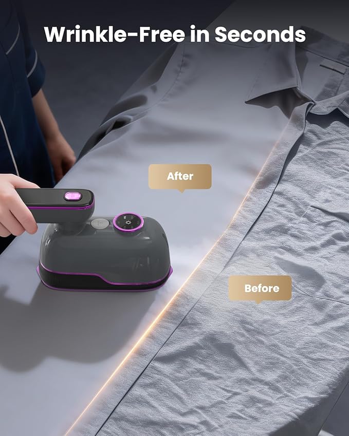 Travel Steamer Iron for Clothes, Portable Handheld Garment Steamer with 6 Smart Modes, Strong Penetrating Steam, 180° Rotatable Handle, 150ml Large Tank for Home & Travel (Gray)