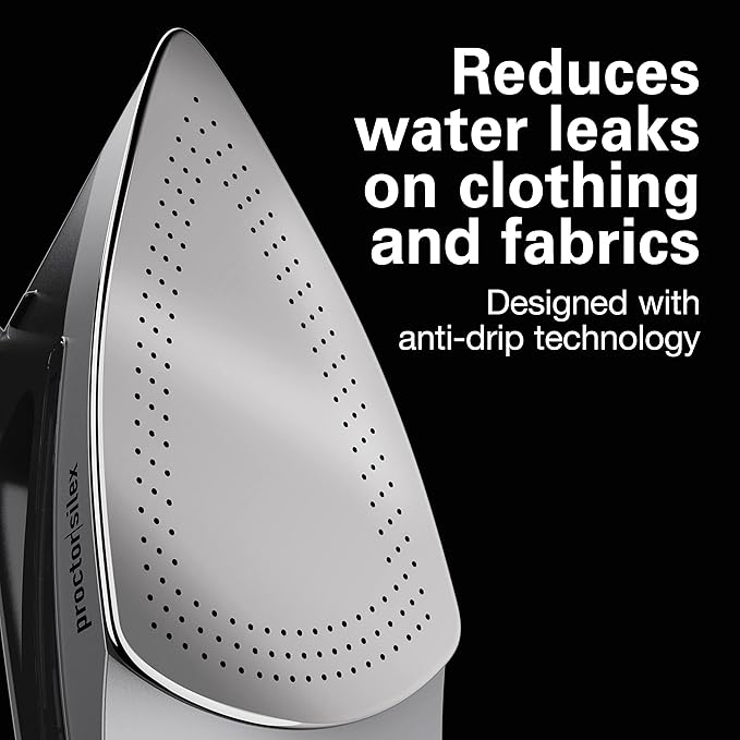 Proctor Silex Steam Iron for Clothes with Durable Stainless Steel Soleplate, 1500 Watts, 8’ Retractable Cord, 3-Way Auto Shutoff, Anti-Drip, Gray and Black (14250) (Pack of 2)