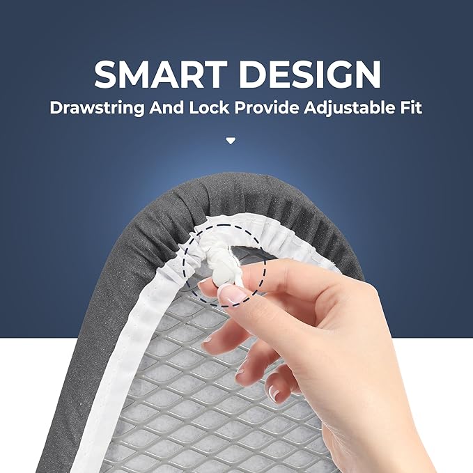 STO STO Ironing Board 45" x 14" with Iron Holder, Adjustable Height 29" to 36", Full Size Foldable Iron Board with Silver Coated Cotton Removable Cover, Sturdy Steel Frame and Legs, Gray