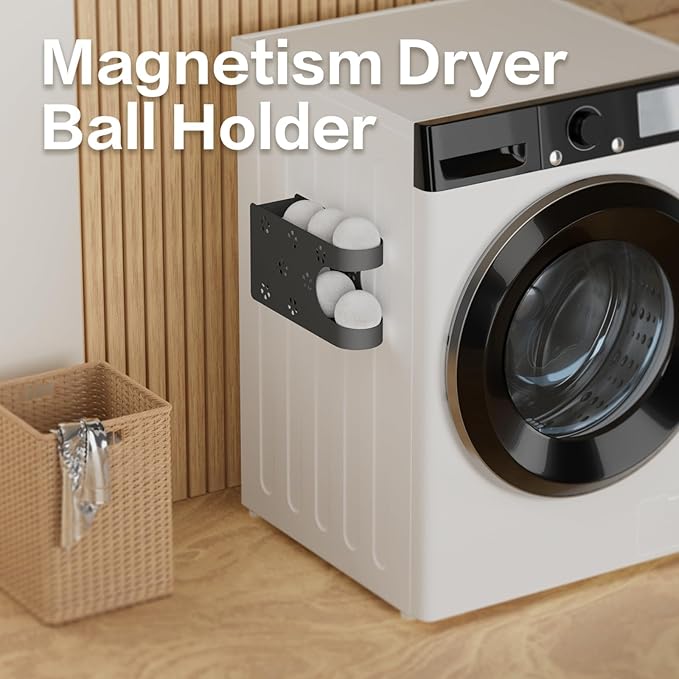 Magnetic Dryer Ball Holder for Laundry Room,Automatic Dryer Balls Roller Chute Container & Organizer,Dryer Ball Dispenser for Storage,White Dryer Ball Basket (No Balls)