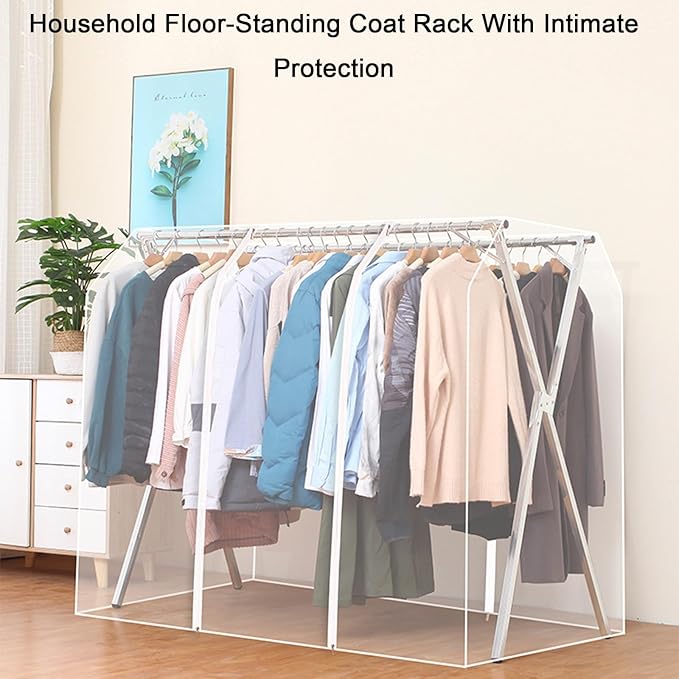 Clothes Rack Cover with Zipper, Dustproof Clothes Cover with 2 Durable Zipper Clothing Waterproof Protector, Designed for X-Type Coat Racks(Clear,200x130x95cm/79x51x37in)
