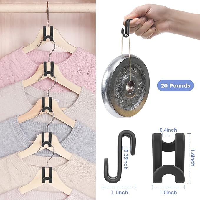 100Pcs Space Saving Hanger Hooks, Plastic Clothes Hanger Connector Hooks, Heavy Duty Space Saver Hanger Extender Clips for Closet Organizers, Black