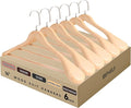 6-Pack Premium Wide Shoulder Wooden Suit Hangers, 16" Heavy-Duty Solid Wood Coat Hangers with Pant Bar for Women's Heavy Garments, Blazers, Jackets (Natural Wood)